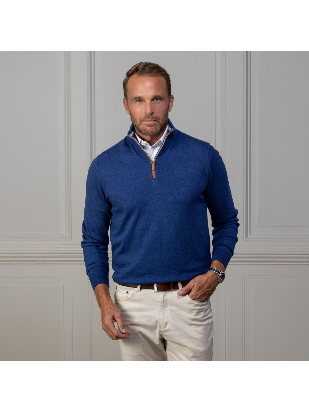 Collars & Co. NWT Luxury Cotton and Cashmere Quarter Zip Sweater - Size Medium